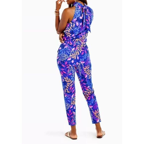 NWOT Lilly Pulitzer Neck Tie Wyota Borealis Blue Pant One Piece Jumpsuit Romper - Picture 3 of 16